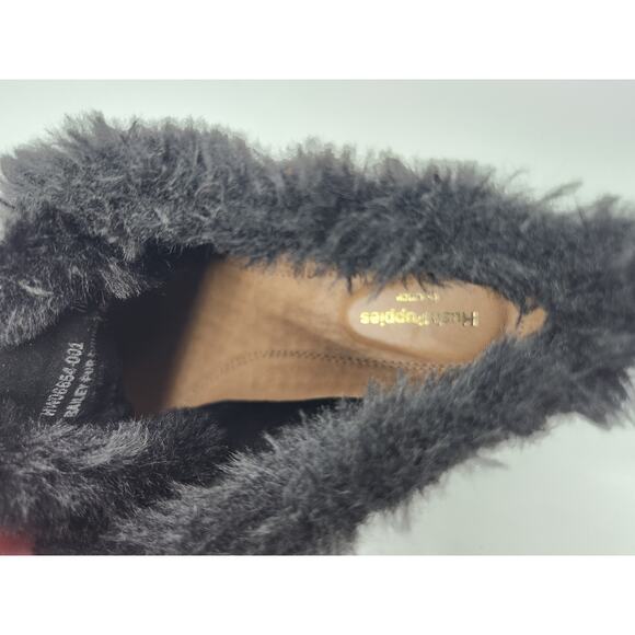 Black Suede Ankle Boots with Faux Fur Trim, Lace-Up Closure - Picture 7 of 15